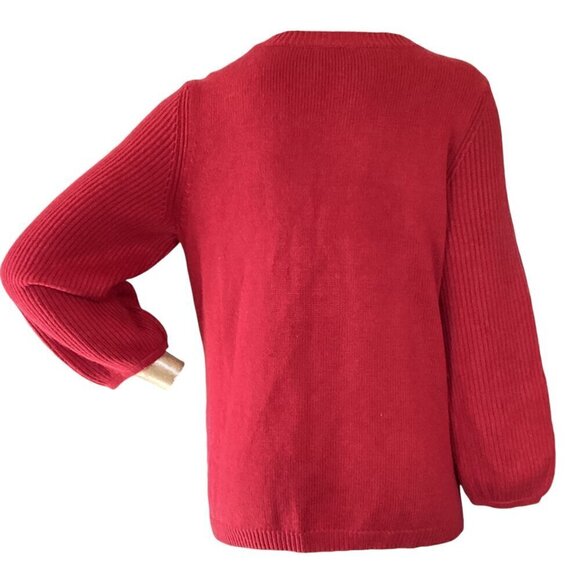 Talbots Button-Up Cardigan Sweater Ribbed Knit Balloon Sleeves M Red #314E - Picture 5 of 7